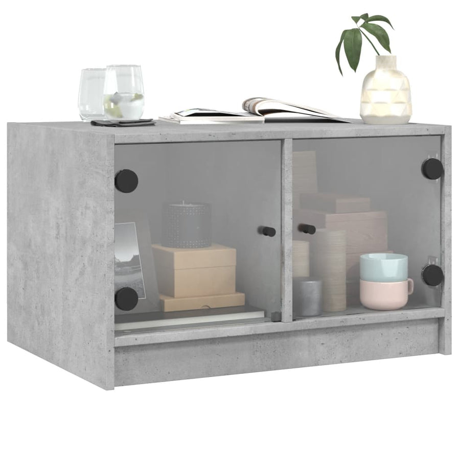 Salontafel Met Glazen Deuren 68X50X42 Cm Betongrijs