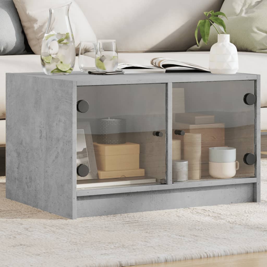 Salontafel Met Glazen Deuren 68X50X42 Cm Betongrijs