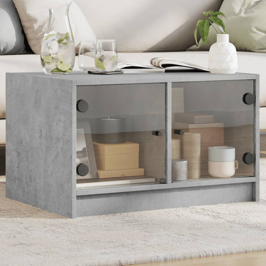 Salontafel Met Glazen Deuren 68X50X42 Cm Betongrijs