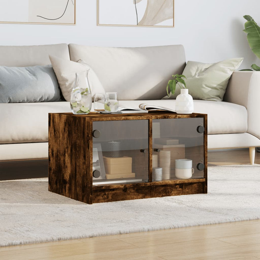 Salontafel Met Glazen Deuren 68X50X42 Cm Kleurig Gerookt eiken
