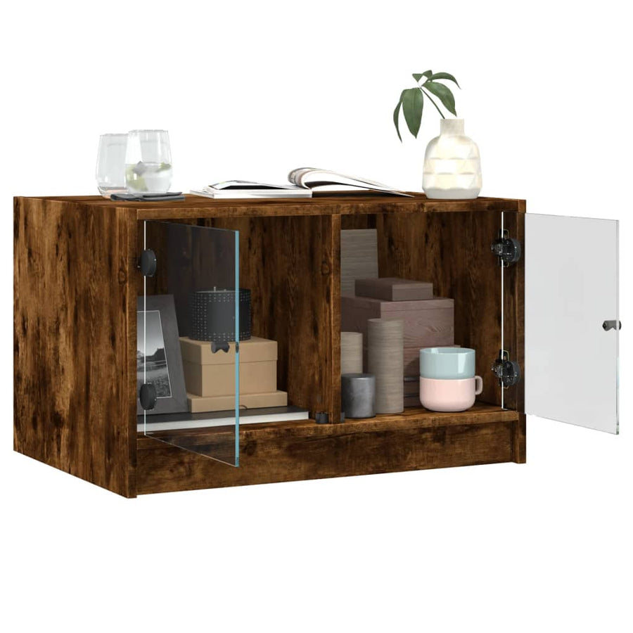 Salontafel Met Glazen Deuren 68X50X42 Cm Kleurig Gerookt eiken