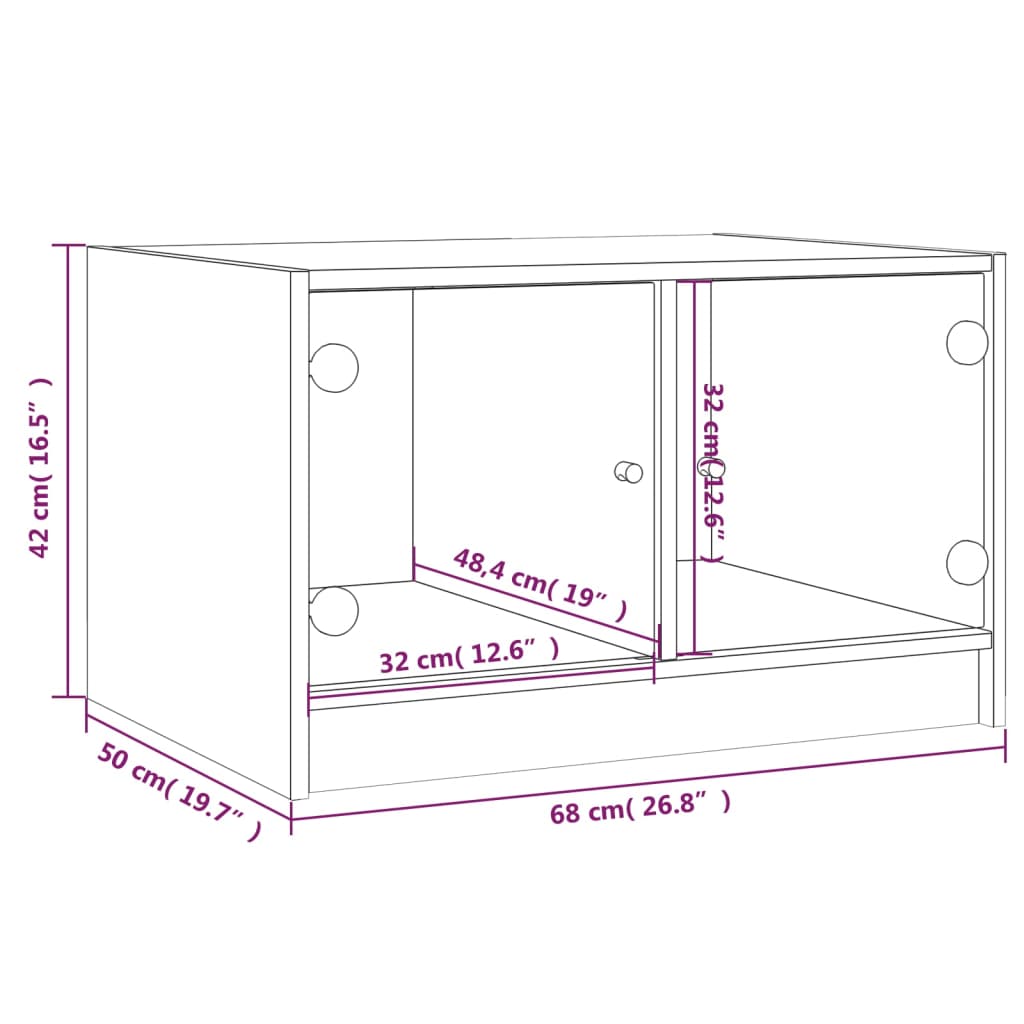 Salontafel Met Glazen Deuren 68X50X42 Cm Kleurig Gerookt eiken