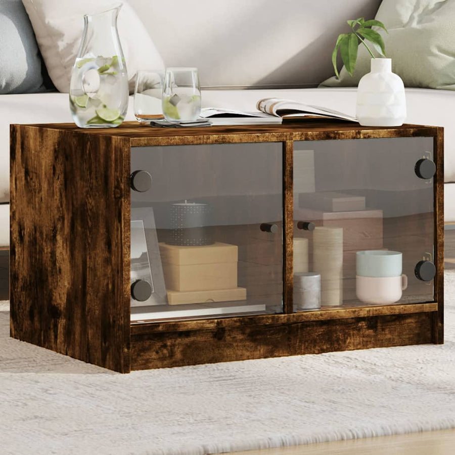 Salontafel Met Glazen Deuren 68X50X42 Cm Kleurig Gerookt eiken