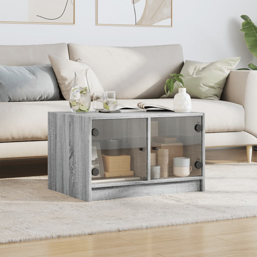 Salontafel Met Glazen Deuren 68X50X42 Cm Eiken Grijs sonoma
