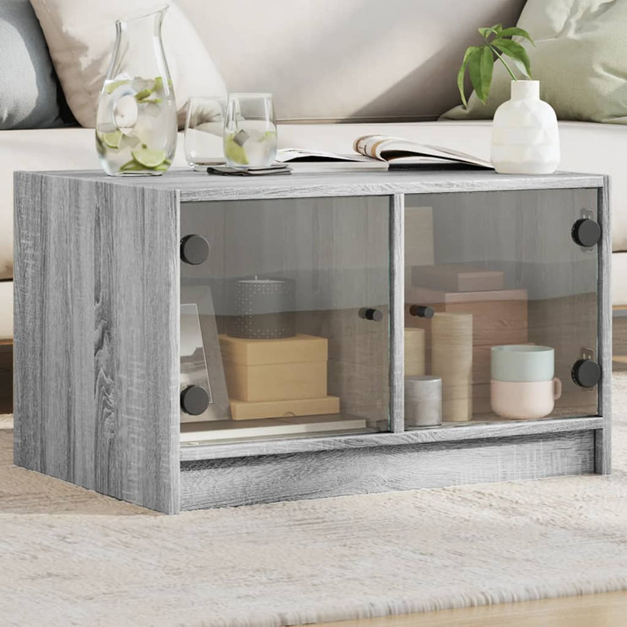 Salontafel Met Glazen Deuren 68X50X42 Cm Eiken Grijs sonoma