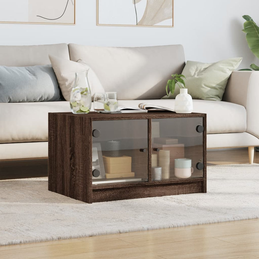 Salontafel Met Glazen Deuren 68X50X42 Cm Bruineikenkleurig bruin eikenkleur