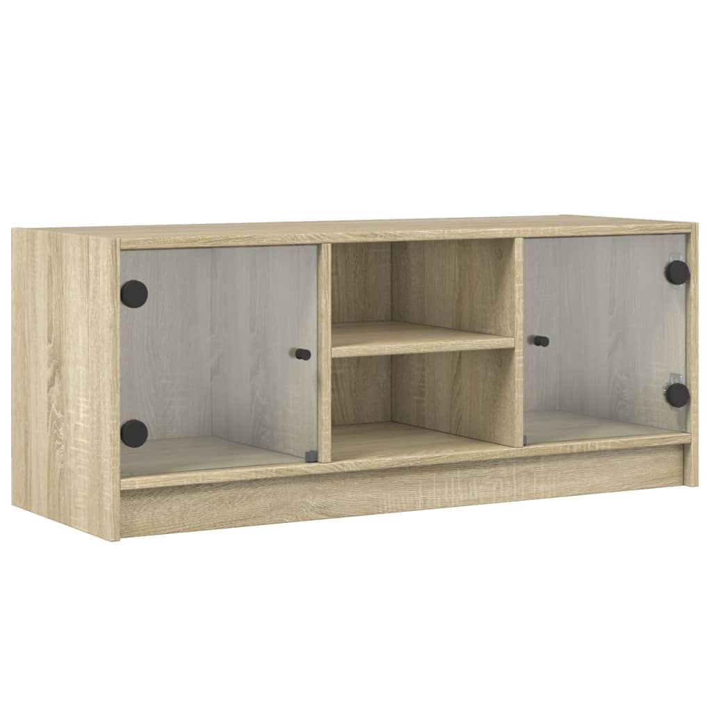 Tv-Meubel Met Glazen Deuren 02X37X42 Cm Kleurig Sonoma eiken