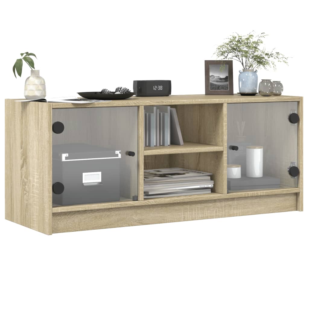 Tv-Meubel Met Glazen Deuren 02X37X42 Cm Kleurig Sonoma eiken