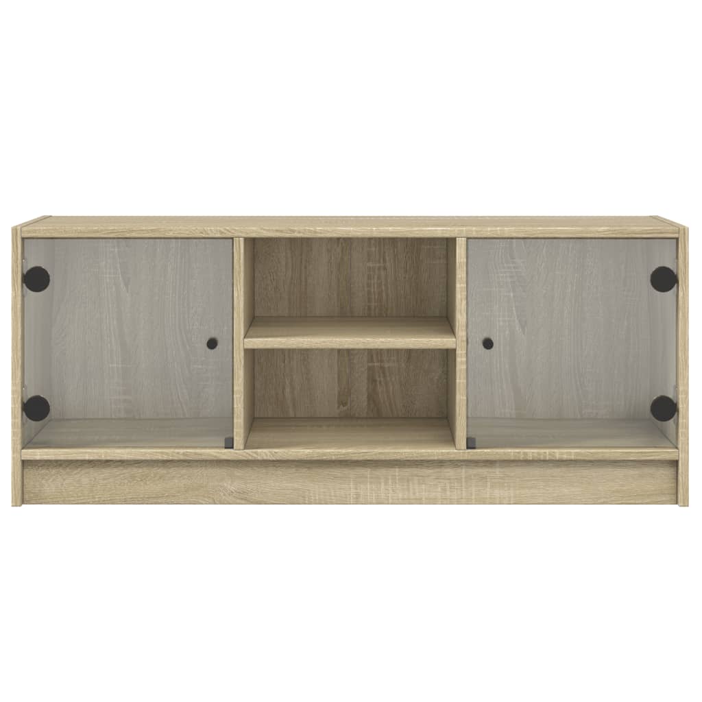Tv-Meubel Met Glazen Deuren 02X37X42 Cm Kleurig Sonoma eiken