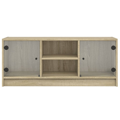 Tv-Meubel Met Glazen Deuren 02X37X42 Cm Kleurig Sonoma eiken