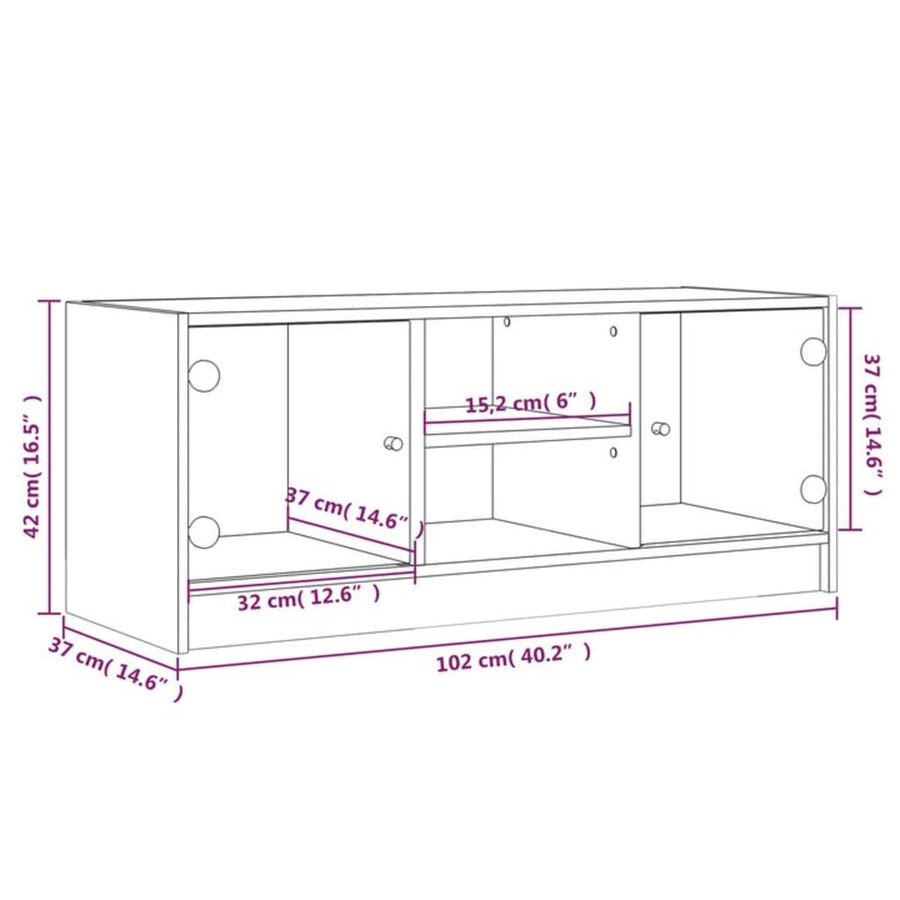 Tv-Meubel Met Glazen Deuren 02X37X42 Cm Kleurig Sonoma eiken