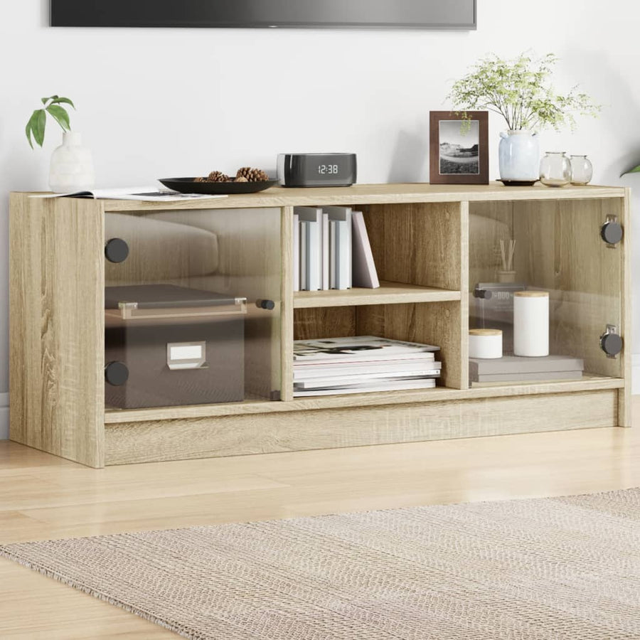 Tv-Meubel Met Glazen Deuren 02X37X42 Cm Kleurig Sonoma eiken