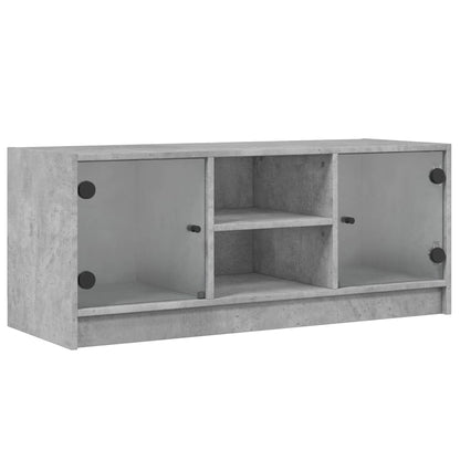Tv-Meubel Met Glazen Deuren 02X37X42 Cm Betongrijs