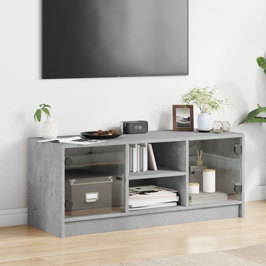 Tv-Meubel Met Glazen Deuren 02X37X42 Cm Betongrijs