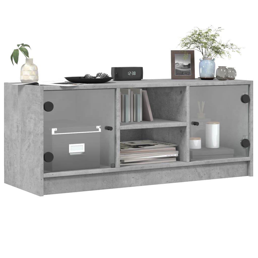 Tv-Meubel Met Glazen Deuren 02X37X42 Cm Betongrijs