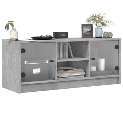 Tv-Meubel Met Glazen Deuren 02X37X42 Cm Betongrijs