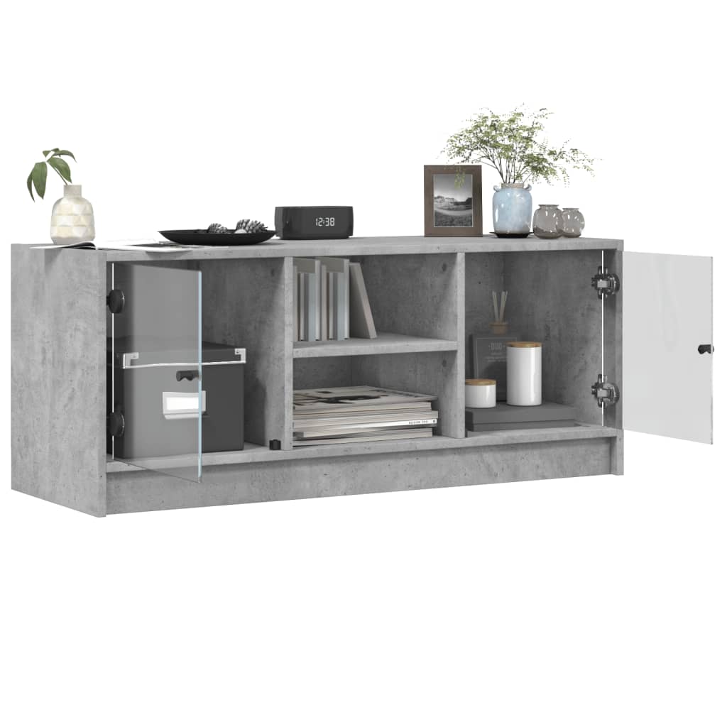 Tv-Meubel Met Glazen Deuren 02X37X42 Cm Betongrijs