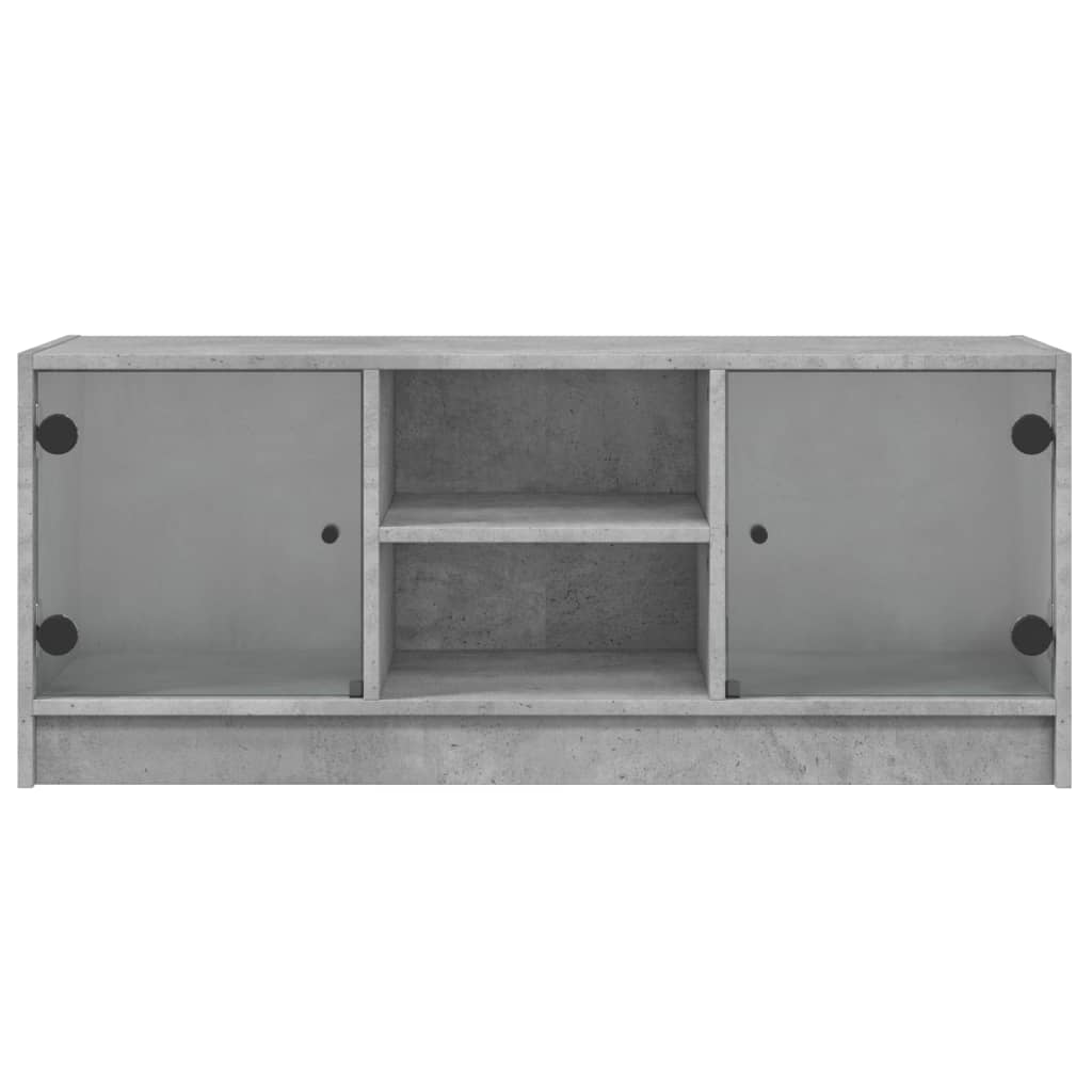 Tv-Meubel Met Glazen Deuren 02X37X42 Cm Betongrijs