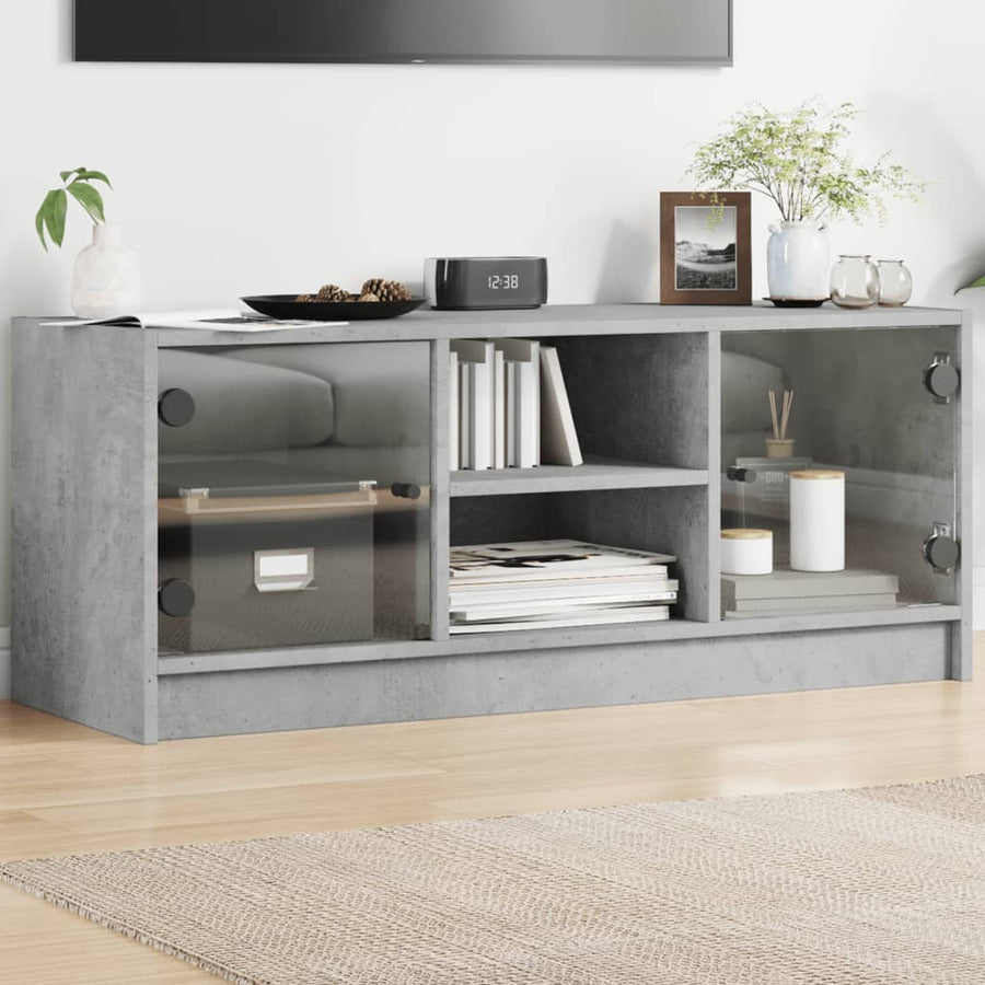 Tv-Meubel Met Glazen Deuren 02X37X42 Cm Betongrijs