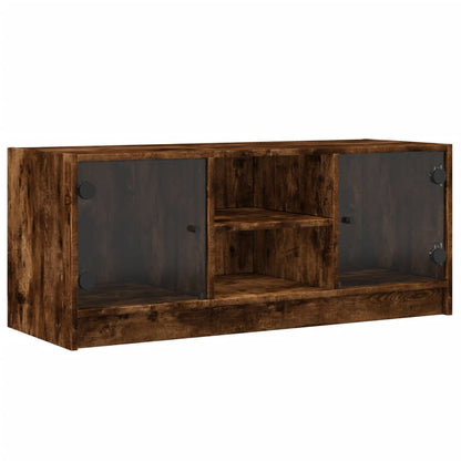 Tv-Meubel Met Glazen Deuren 02X37X42 Cm Kleurig Gerookt eiken