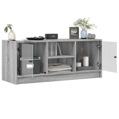 Tv-Meubel Met Glazen Deuren 02X37X42 Cm Eiken Grijs sonoma