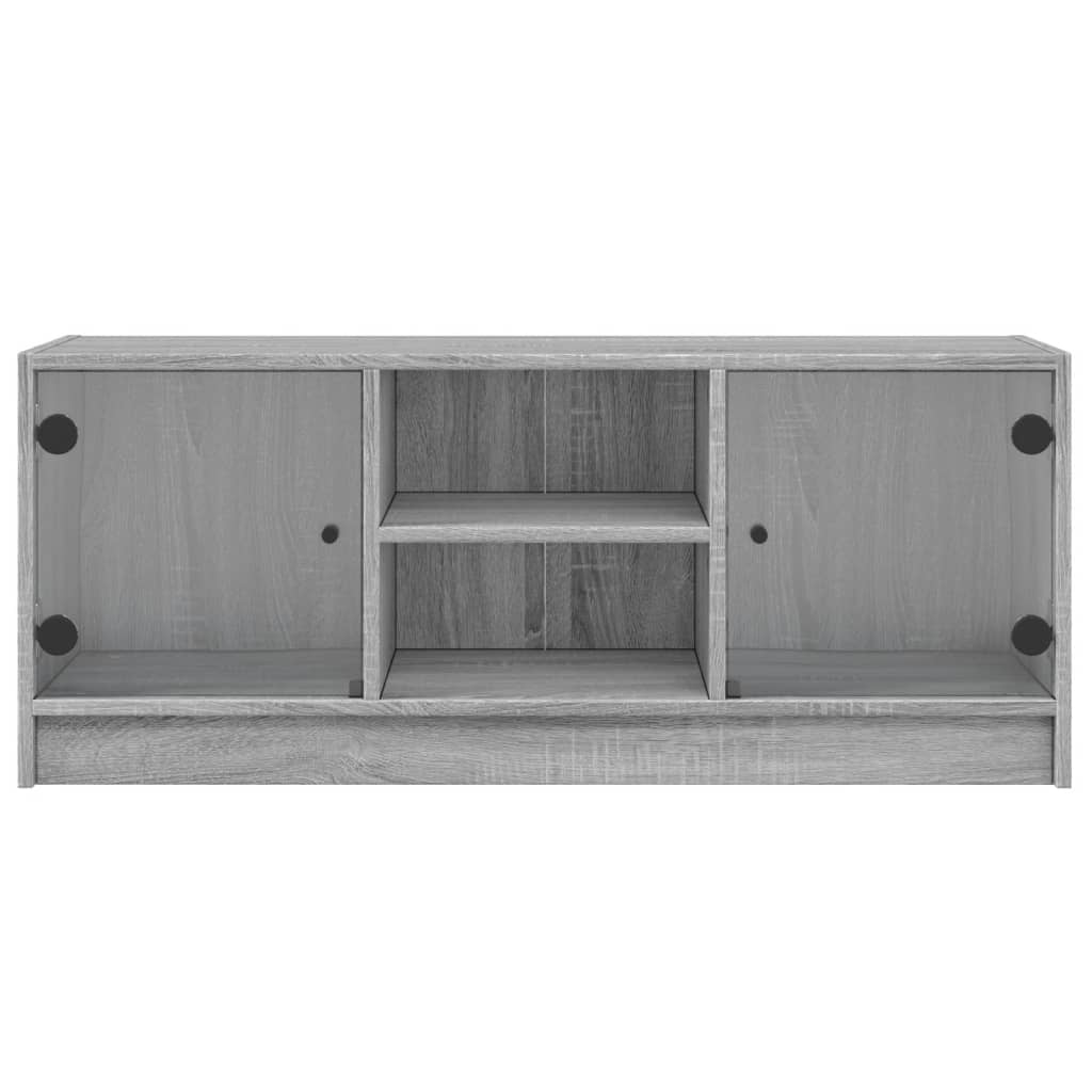Tv-Meubel Met Glazen Deuren 02X37X42 Cm Eiken Grijs sonoma