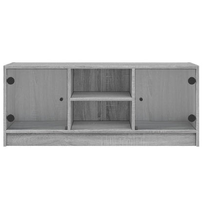 Tv-Meubel Met Glazen Deuren 02X37X42 Cm Eiken Grijs sonoma