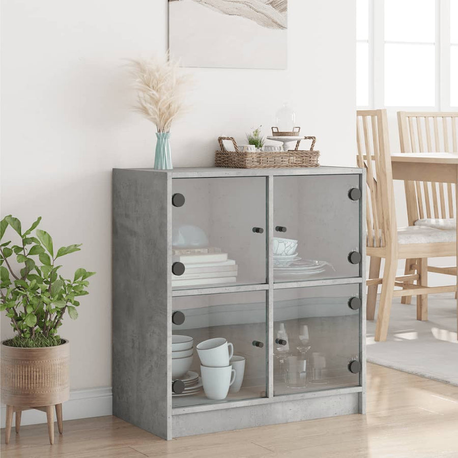 Bijzetkast Met Glazen Deuren 68X37X75,5 Cm Betongrijs