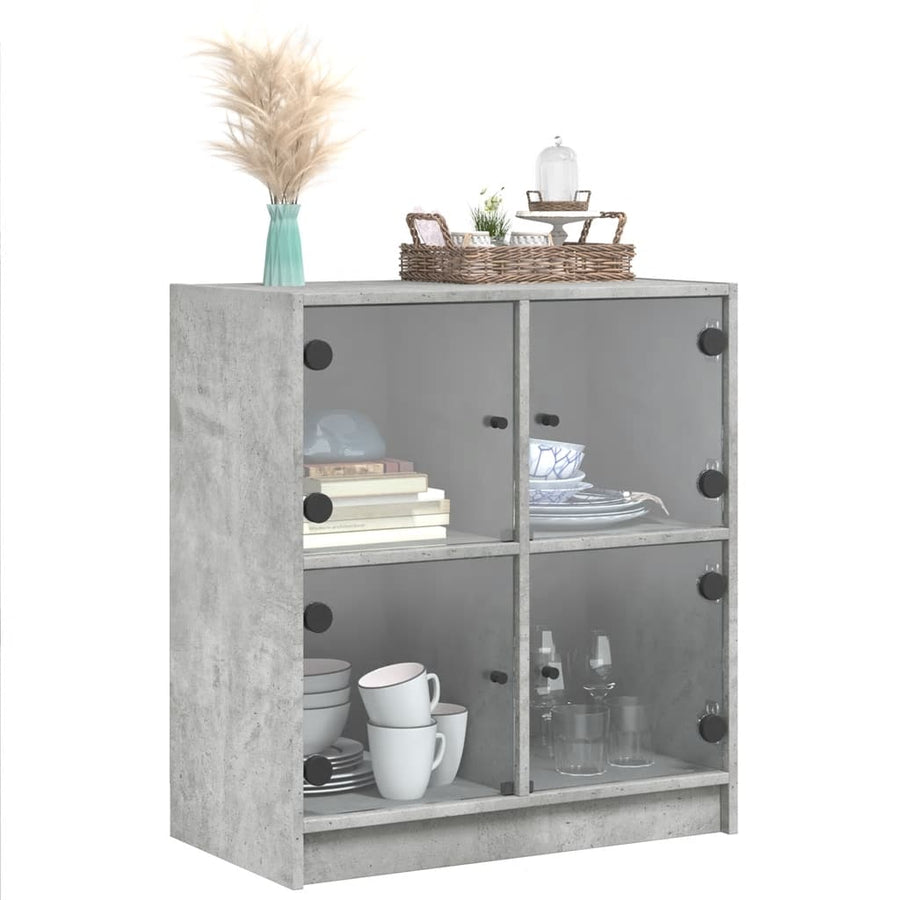 Bijzetkast Met Glazen Deuren 68X37X75,5 Cm Betongrijs
