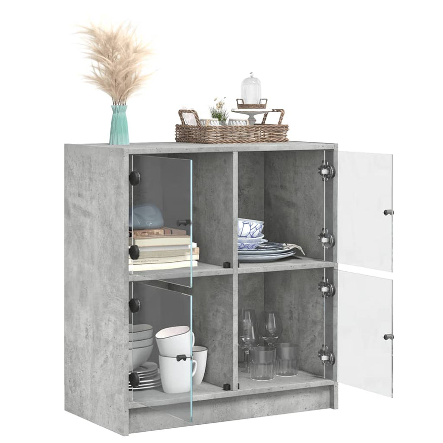 Bijzetkast Met Glazen Deuren 68X37X75,5 Cm Betongrijs