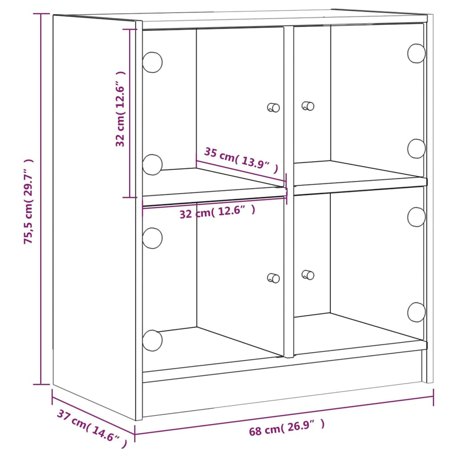 Bijzetkast Met Glazen Deuren 68X37X75,5 Cm Betongrijs