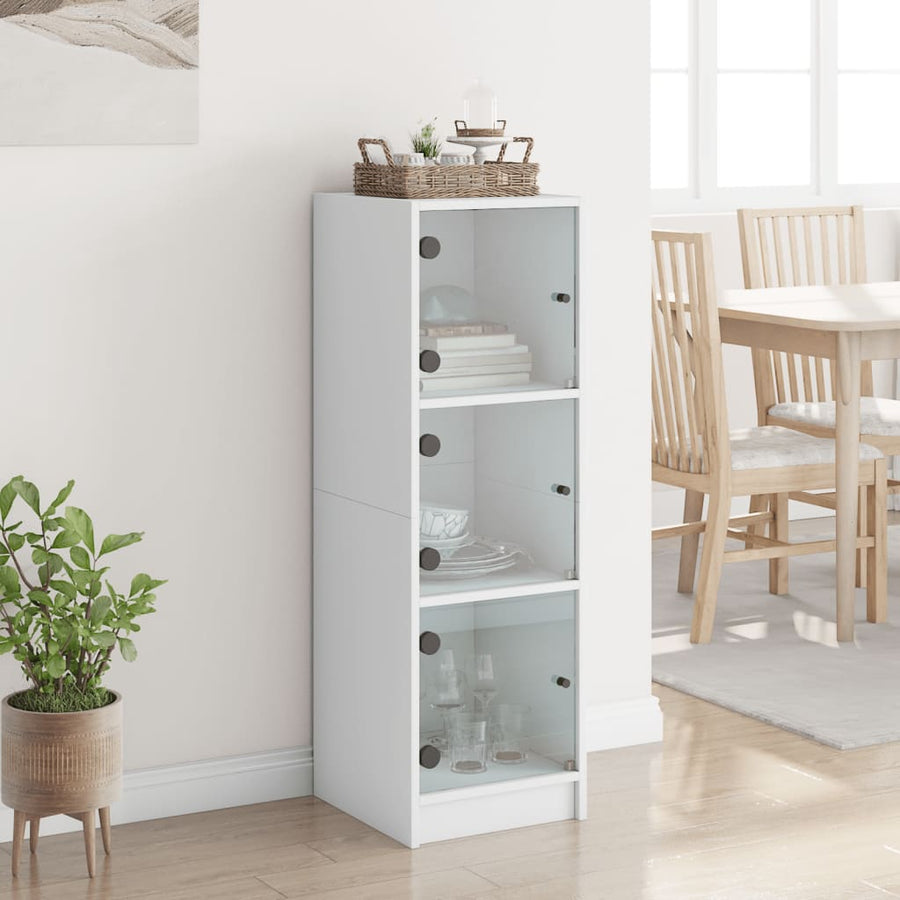 Hoge Kast Met Glazen Deuren 35X37X09 Cm Wit