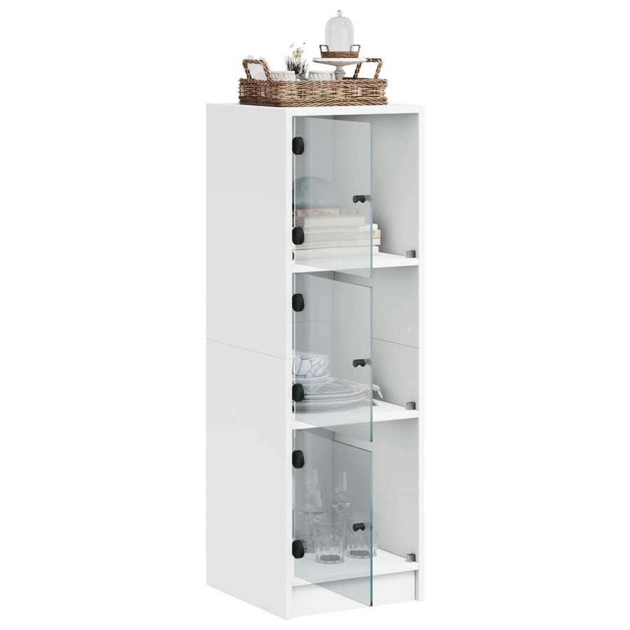 Hoge Kast Met Glazen Deuren 35X37X09 Cm Wit
