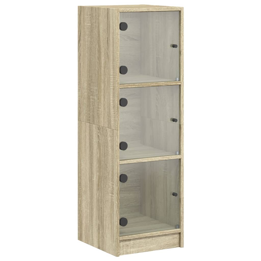 Hoge kast met glazen deuren 35x37x109 cm sonoma eikenkleurig