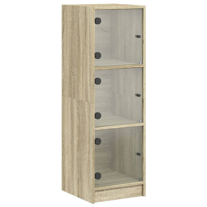 Hoge kast met glazen deuren 35x37x109 cm sonoma eikenkleurig