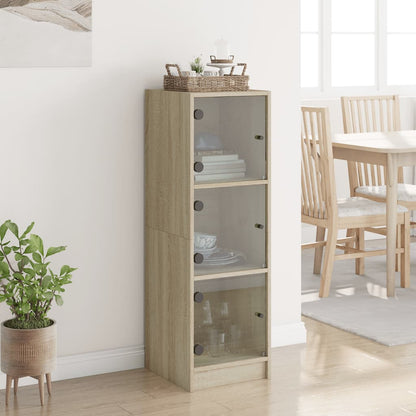 Hoge kast met glazen deuren 35x37x109 cm sonoma eikenkleurig