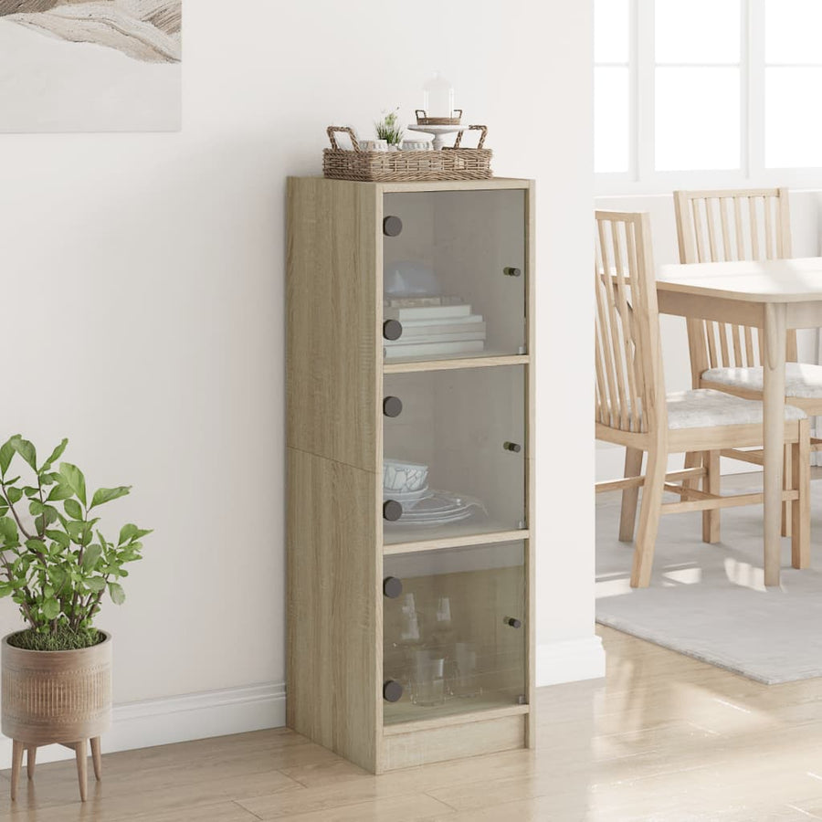 Hoge kast met glazen deuren 35x37x109 cm sonoma eikenkleurig