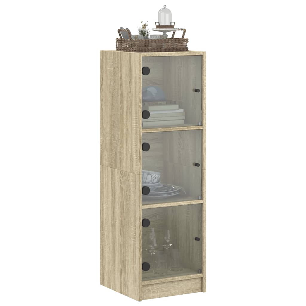 Hoge kast met glazen deuren 35x37x109 cm sonoma eikenkleurig
