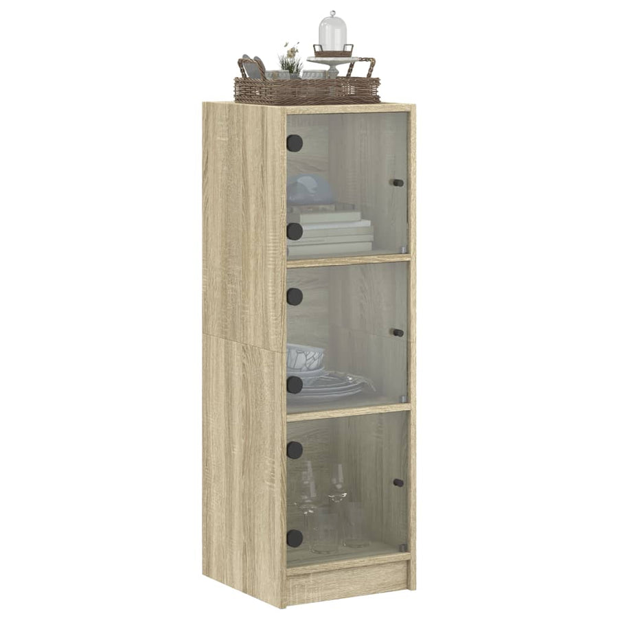 Hoge kast met glazen deuren 35x37x109 cm sonoma eikenkleurig