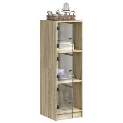 Hoge kast met glazen deuren 35x37x109 cm sonoma eikenkleurig