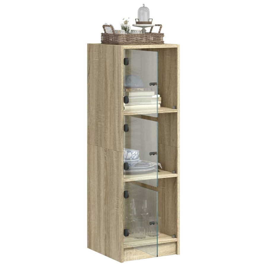 Hoge kast met glazen deuren 35x37x109 cm sonoma eikenkleurig