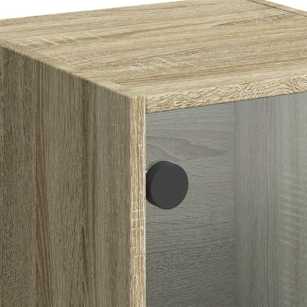 Hoge kast met glazen deuren 35x37x109 cm sonoma eikenkleurig