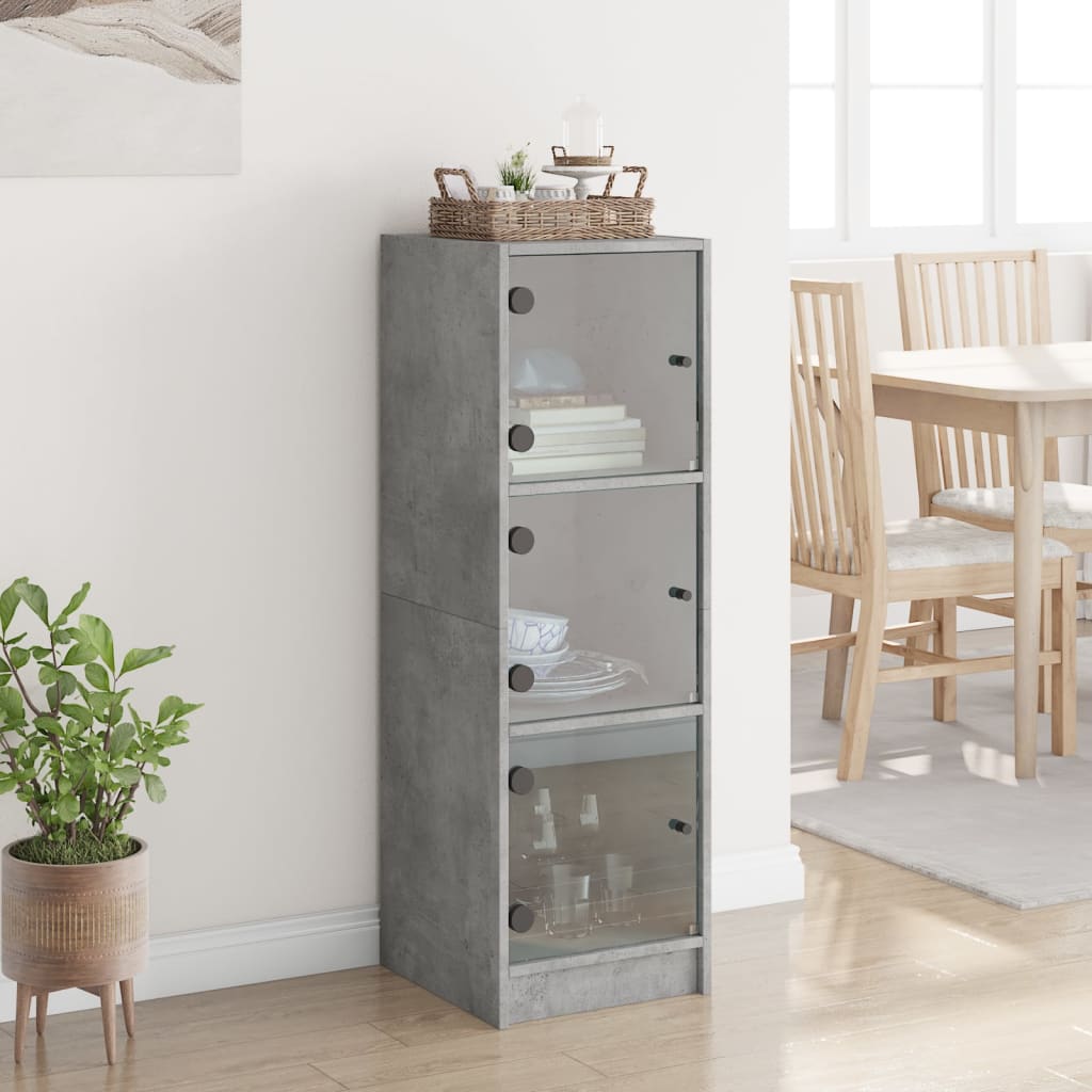 Hoge Kast Met Glazen Deuren 35X37X109 Cm Betongrijs