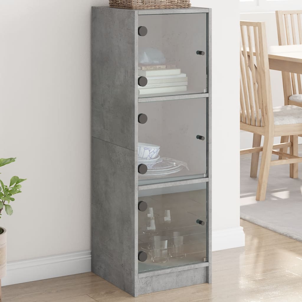 Hoge Kast Met Glazen Deuren 35X37X109 Cm Betongrijs