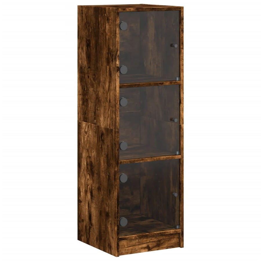 Hoge kast met glazen deuren 35x37x109 cm gerookt eikenkleurig