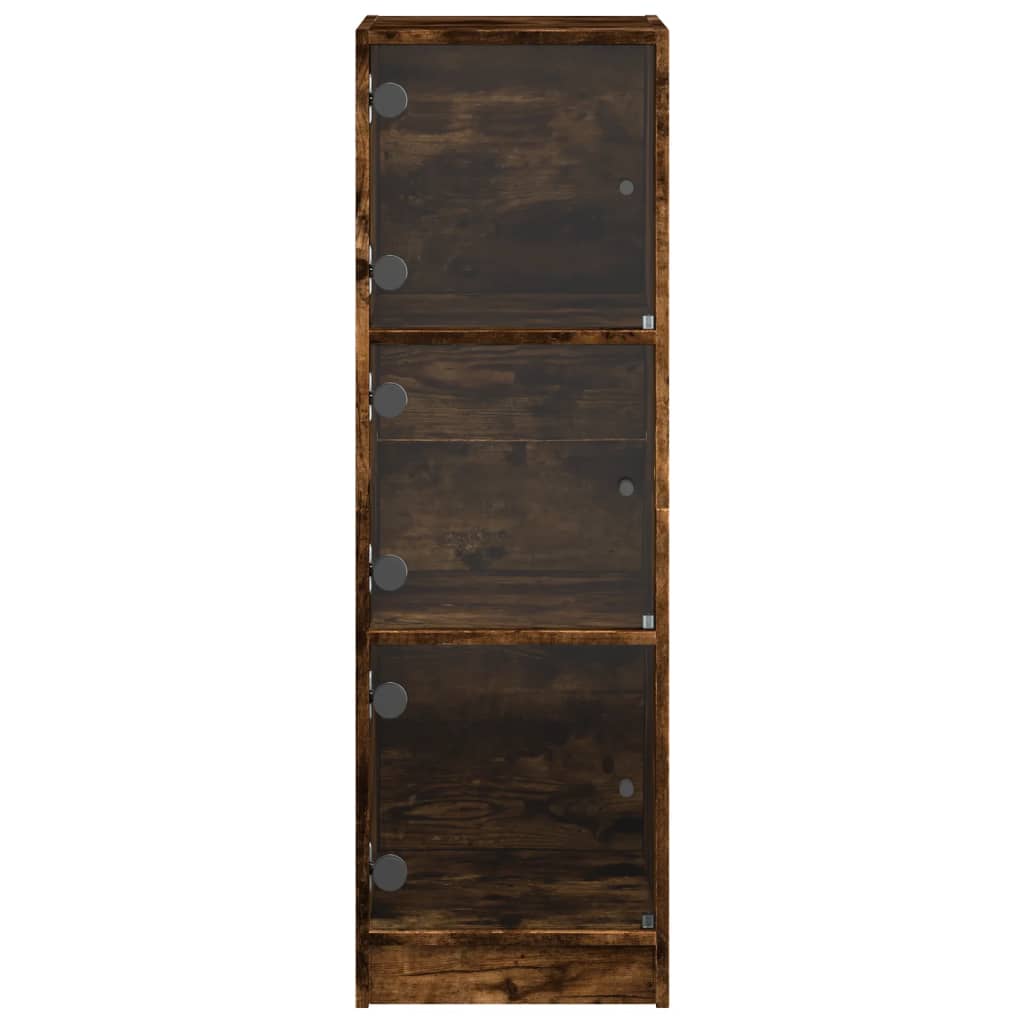 Hoge kast met glazen deuren 35x37x109 cm gerookt eikenkleurig