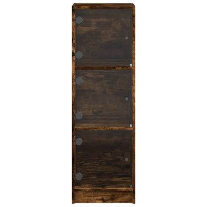 Hoge kast met glazen deuren 35x37x109 cm gerookt eikenkleurig