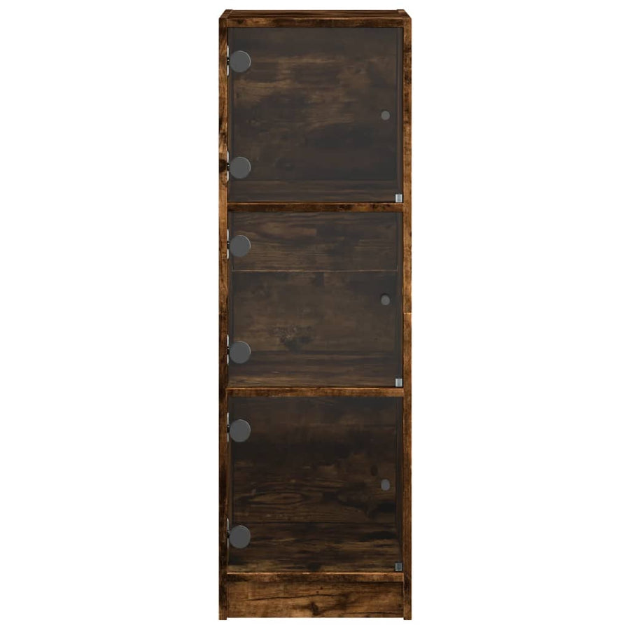 Hoge kast met glazen deuren 35x37x109 cm gerookt eikenkleurig