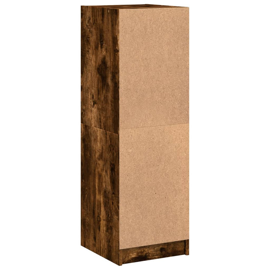 Hoge kast met glazen deuren 35x37x109 cm gerookt eikenkleurig