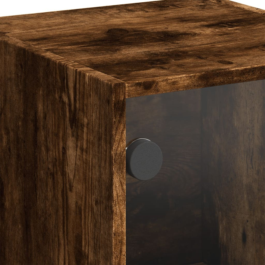 Hoge kast met glazen deuren 35x37x109 cm gerookt eikenkleurig